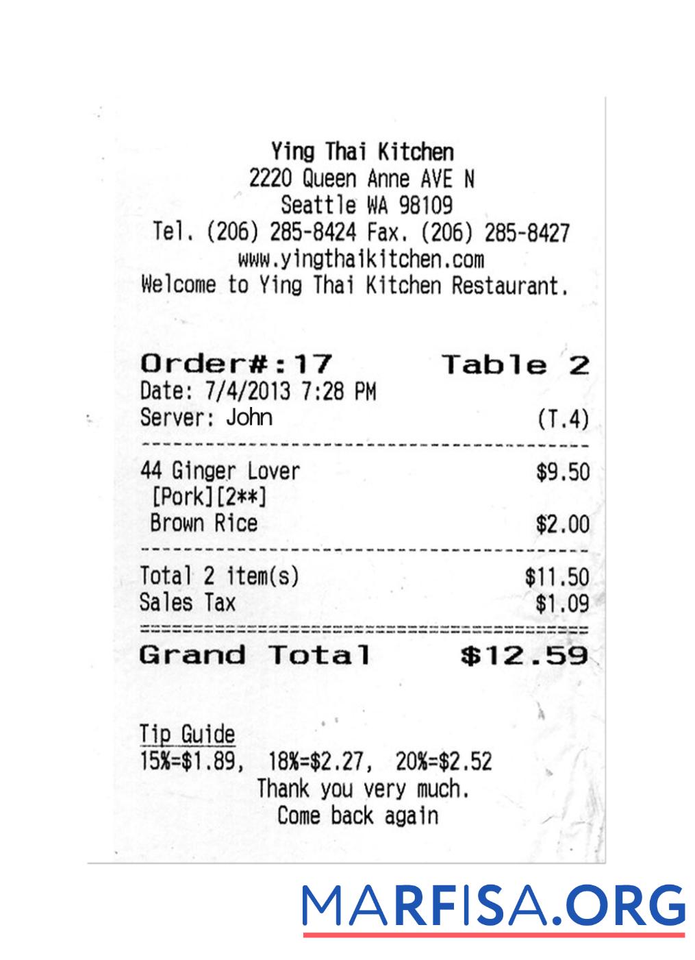 Downloadable YING THAI KITCHEN payment check download for verification
